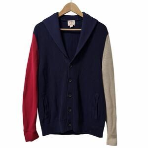 Brooks Brothers Mens Colorblock Shawl Button Front Cardigan Size M Navy Classic